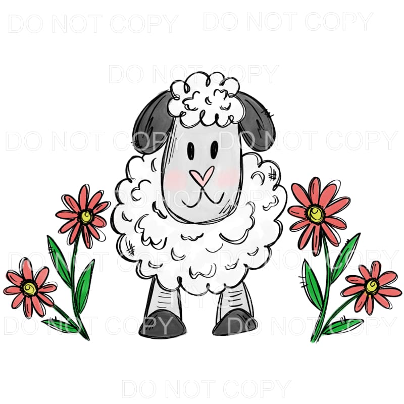 Sheep With Pink Flowers Sublimation transfers - Heat 
