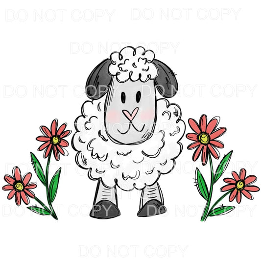 Sheep With Pink Flowers Sublimation transfers - Heat 