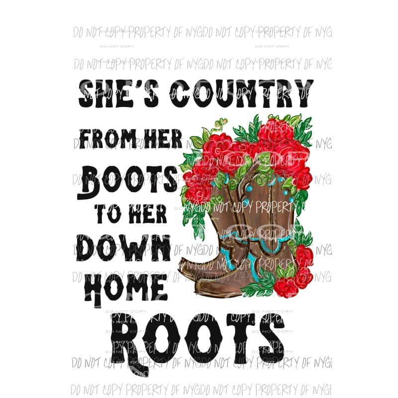 Shes Country boots red roses Sublimation transfers Heat Transfer