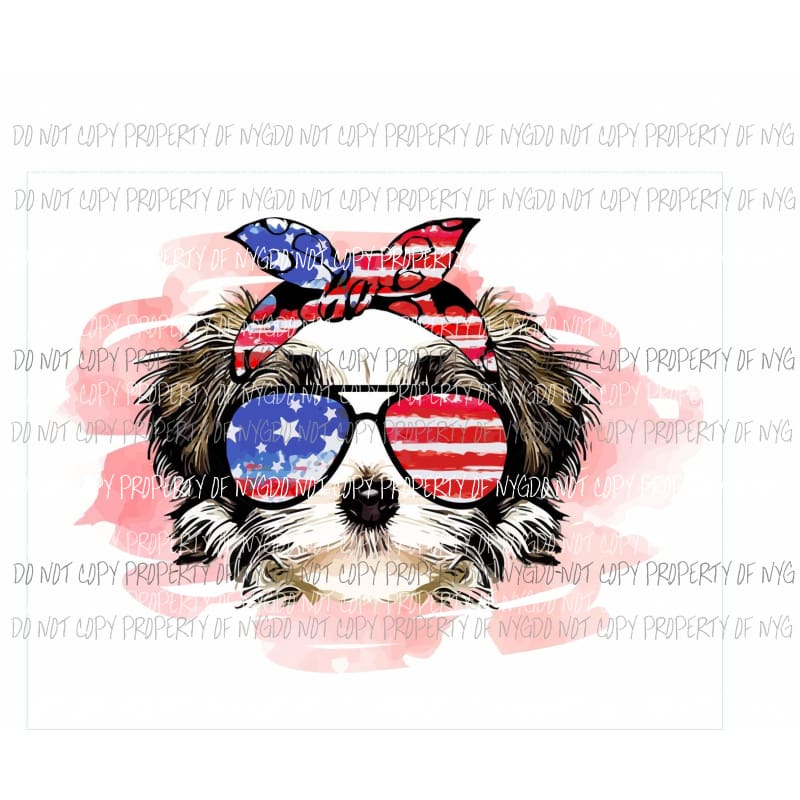 Shih Tzu #1 american flag sunglasses headband watercolor Sublimation transfers Heat Transfer