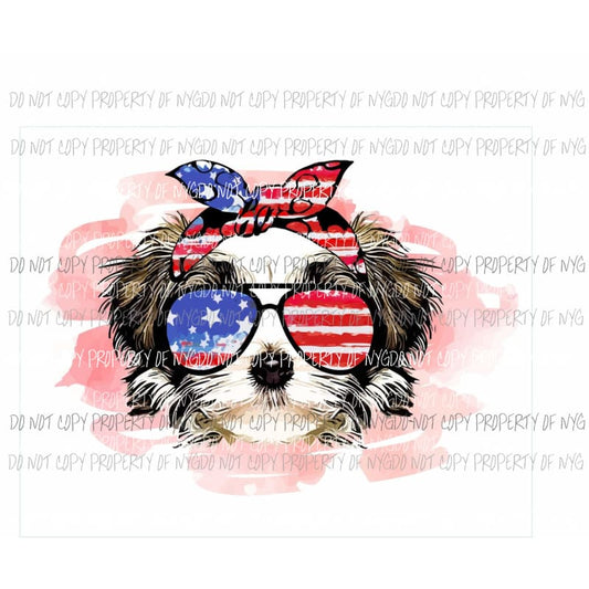 Shih Tzu #1 american flag sunglasses headband watercolor Sublimation transfers Heat Transfer