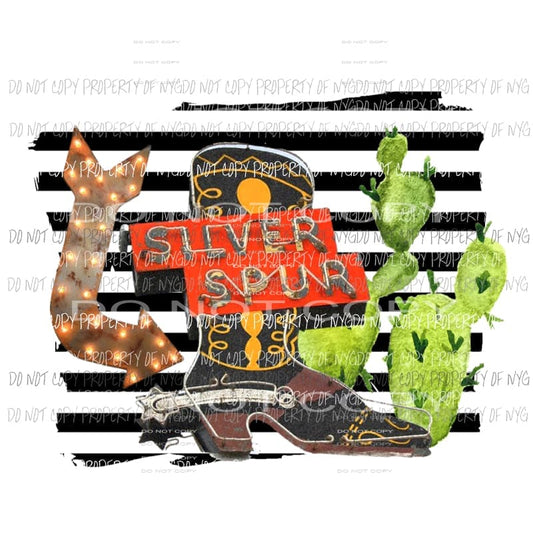 Silver Spur cowboy boot cactus arrow Texas Sublimation transfers Heat Transfer