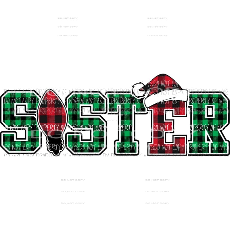 SISTER buffalo plaid santa hat bulb Sublimation transfers Heat Transfer