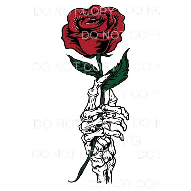 Skeleton Hand Holding Red Rose Sublimation transfers - Heat 