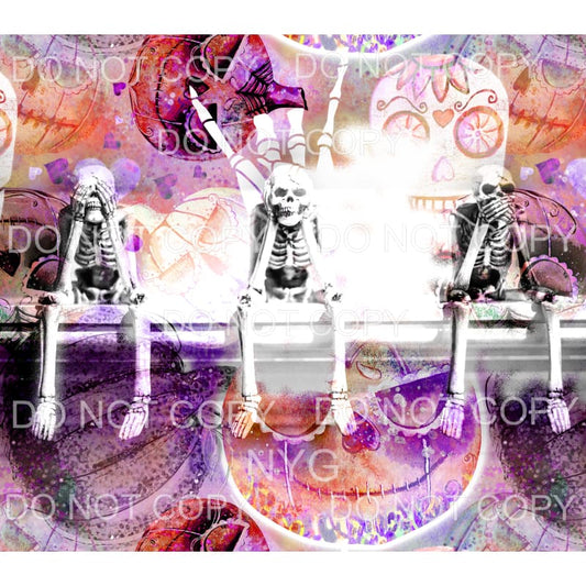 Skeletons See Hear Speak No Evil Pumpkins Sugar Skulls 