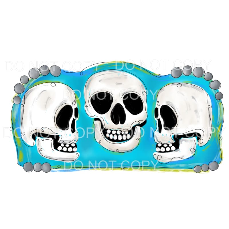 Skull Trio Blue Background #35 Sublimation transfers - Heat 