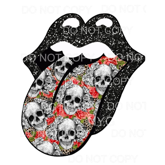 Skulls Floral Tongue Black Glitter Lips Sublimation 