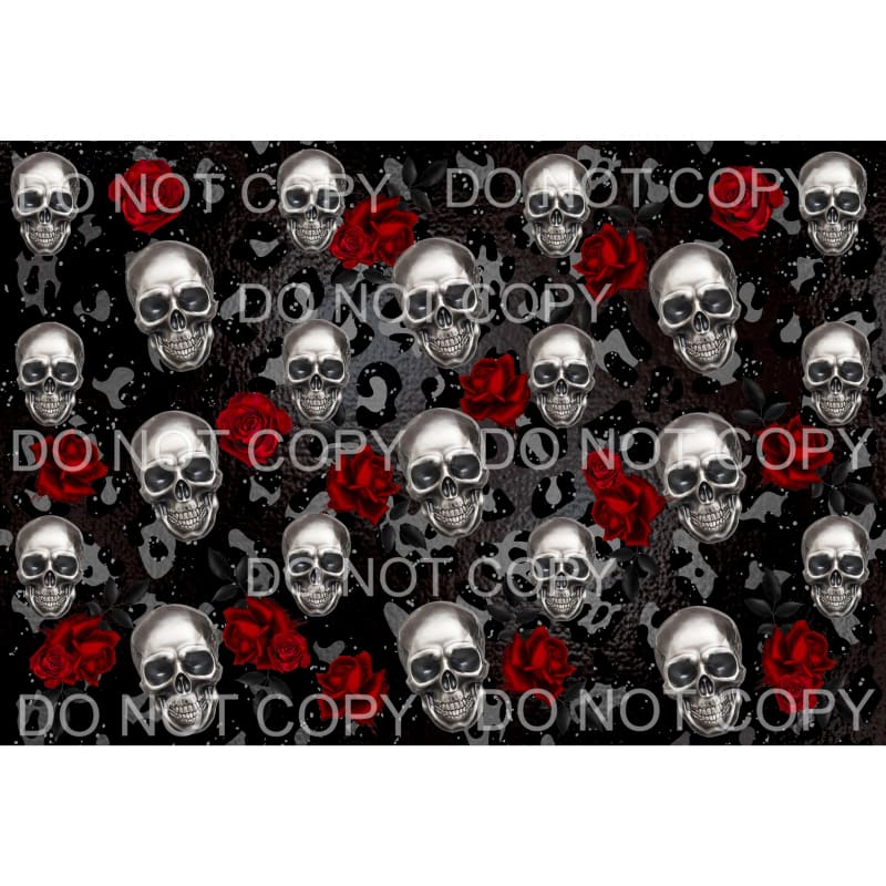Skulls Red Roses Leopard Background Sheet #1 Sublimation 