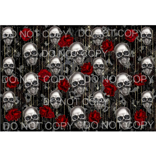 Skulls Red Roses Leopard Background Sheet #2 Sublimation 