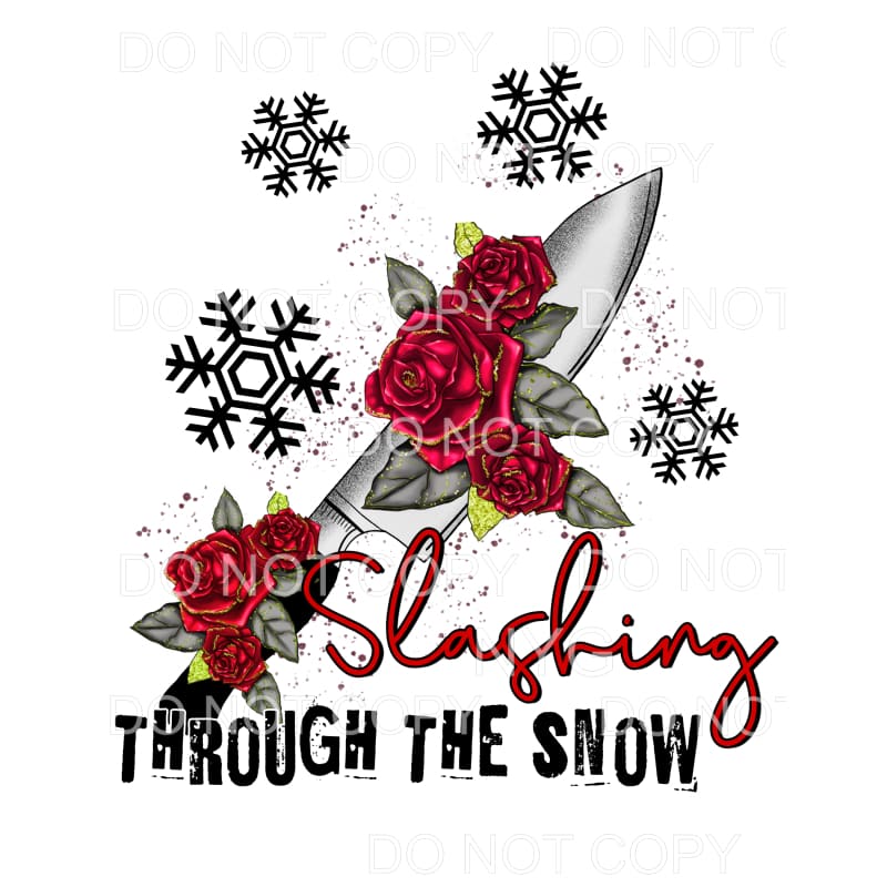 Slashing Through The Snow Knife Red Roses Blood Splatter 