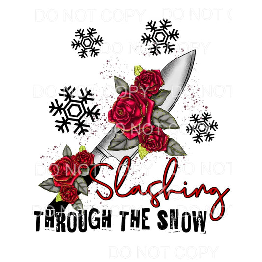 Slashing Through The Snow Knife Red Roses Blood Splatter 
