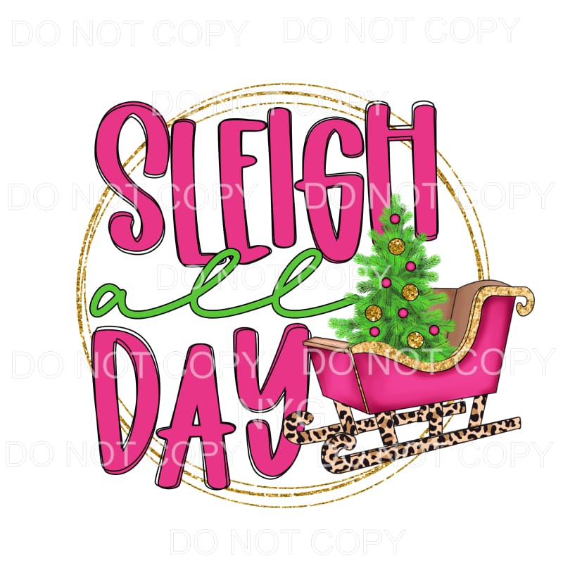 Sleigh All Day Pink Leopard Christmas Tree Gold Circle #1136