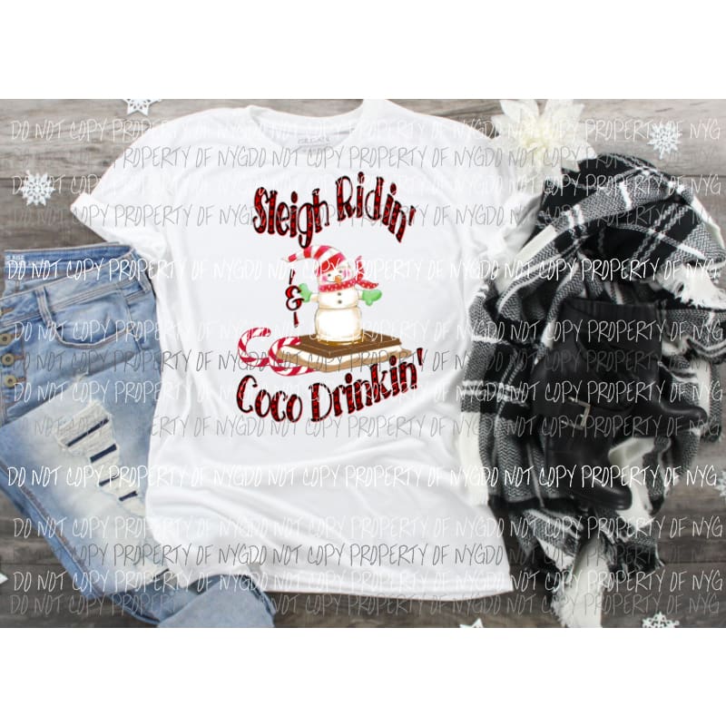 Sleigh Ridin and coco drinkin snowman Sublimation transfers Heat Transfer