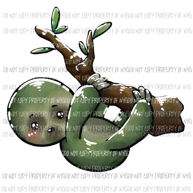 Sloth green hanging from tree limb Sublimation transfers Heat Transfer