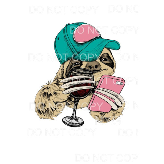 Sloth Wine Beanie Trucker Hat Cell Phone Sublimation 