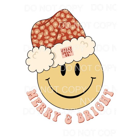 Smiley Face Merry and Bright Santa hat # 8222 Sublimation 