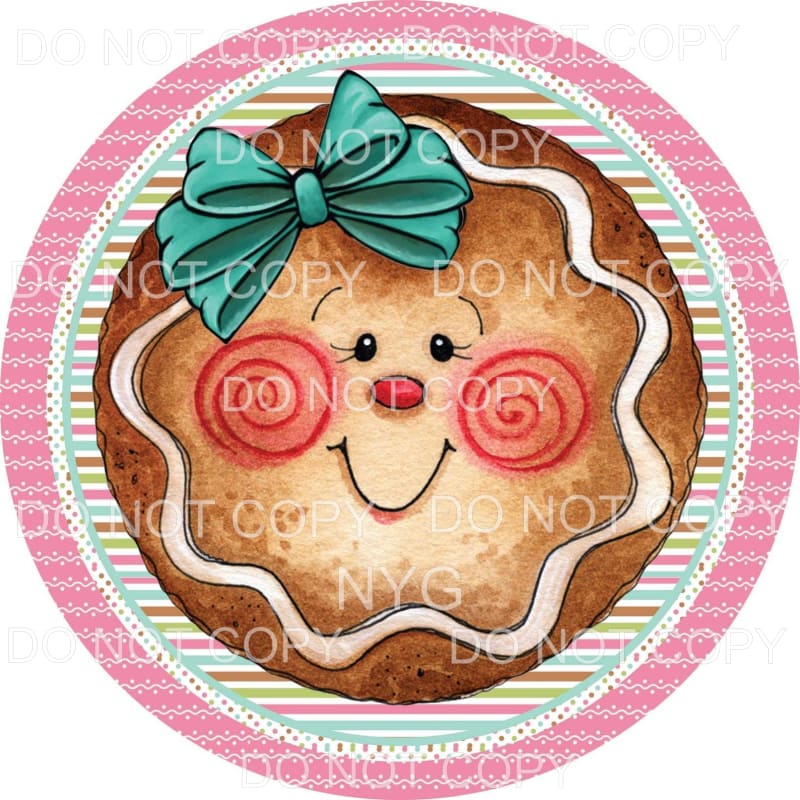 Smiling Gingerbread Girl Green Bow Stripes Polka Dot Pink 