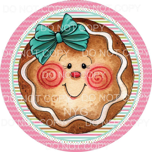Smiling Gingerbread Girl Green Bow Stripes Polka Dot Pink 