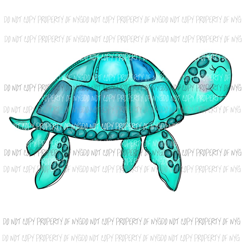 Smiling Sea Turtle blue Sublimation transfers Heat Transfer
