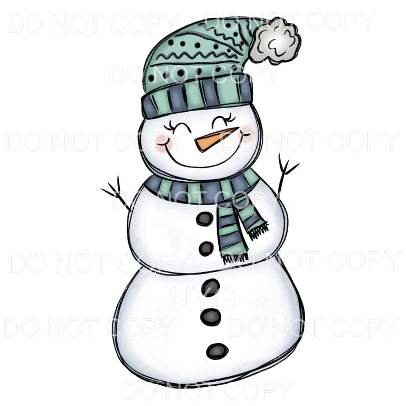 Smiling Snowman Blue Hat Scarf Sublimation transfers - Heat 