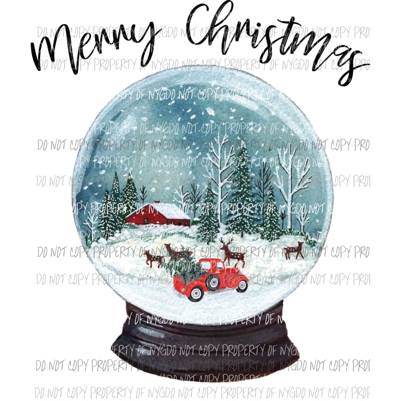 Snow globe red truck farm merry christmas Sublimation transfers Heat Transfer