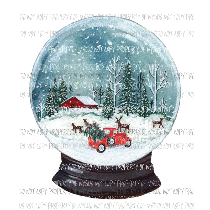 Snow globe red truck farm Sublimation transfers Heat Transfer