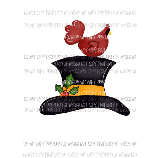 Snow Hat black red cardinal holly berry Sublimation transfers Heat Transfer
