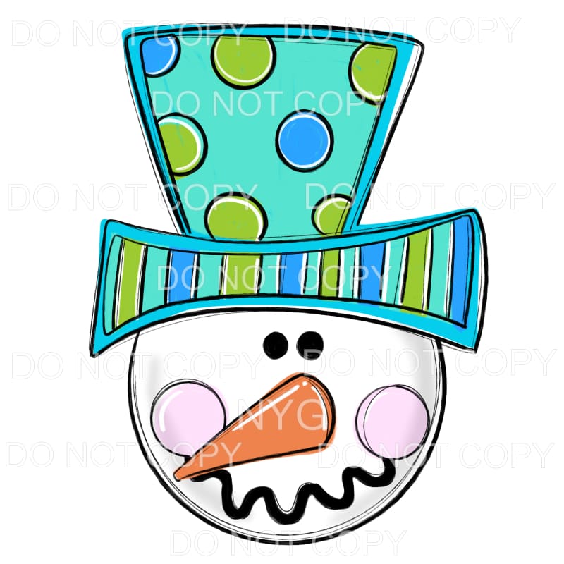 Snowman Face Aqua Polka Dot Hat Sublimation transfers - Heat