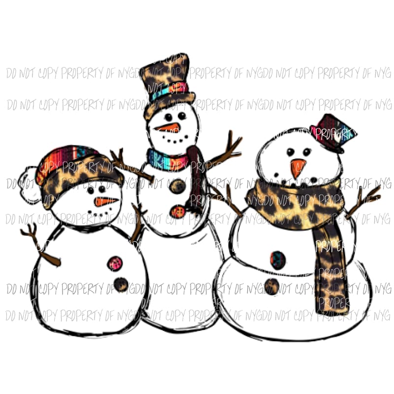 Snowman trio # 1 leopard Sublimation transfers Heat Transfer