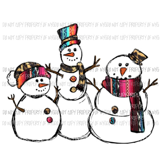 Snowman trio # 2 serape Sublimation transfers Heat Transfer