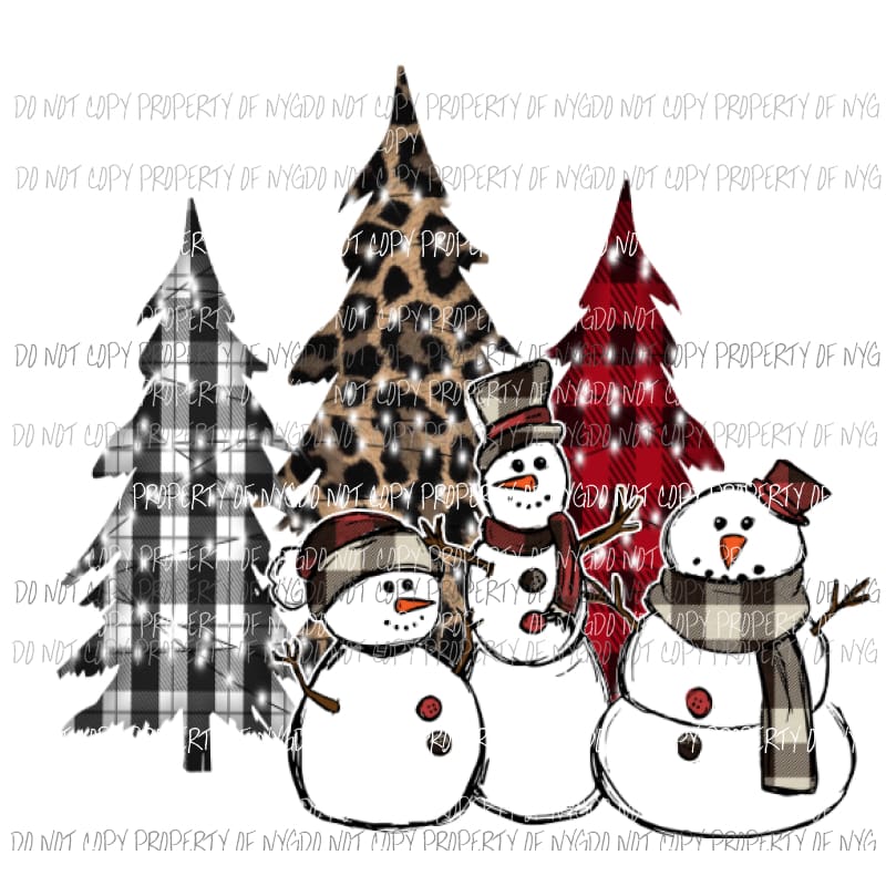 Snowman trio with trees Sublimation transfers Heat Transfer