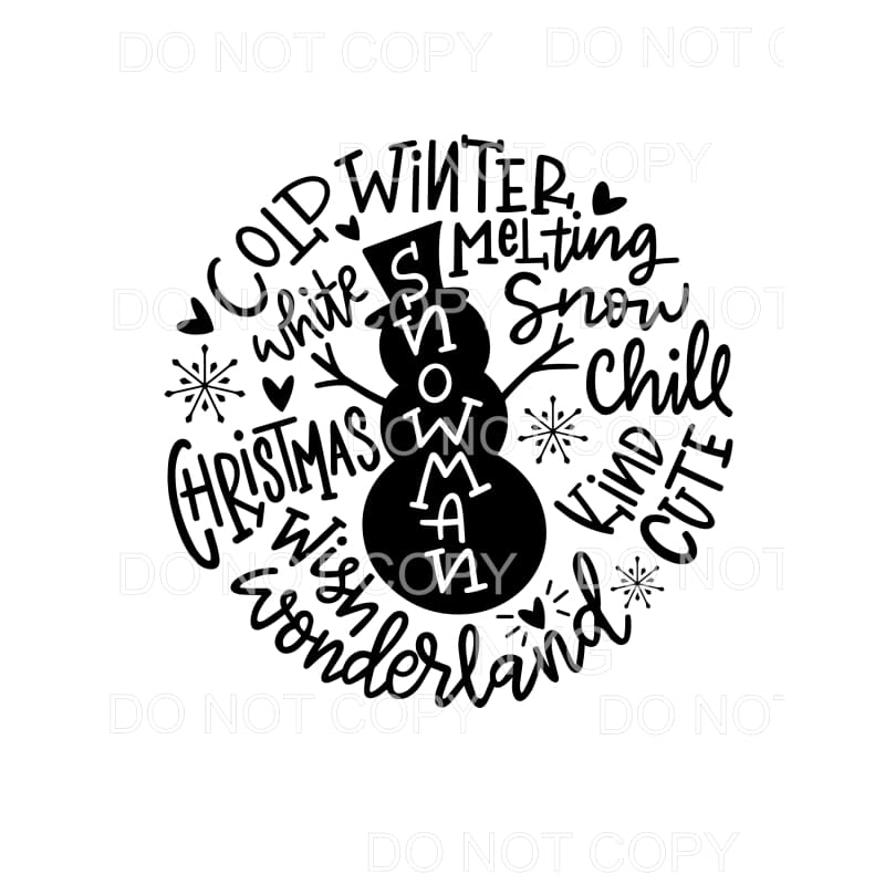 Snowman Typography Words Circle Sublimation transfers - Heat