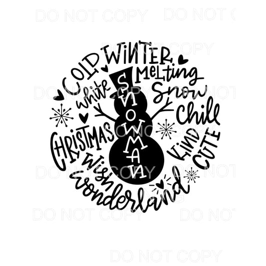 Snowman Typography Words Circle Sublimation transfers - Heat