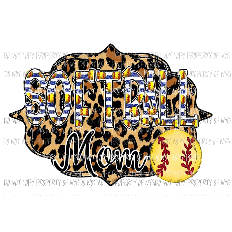 Softball Leopard Blue Stripe Mama - Mimi - Mom - Nana other names in drop down menu if you dont see the name you want put in the notes
