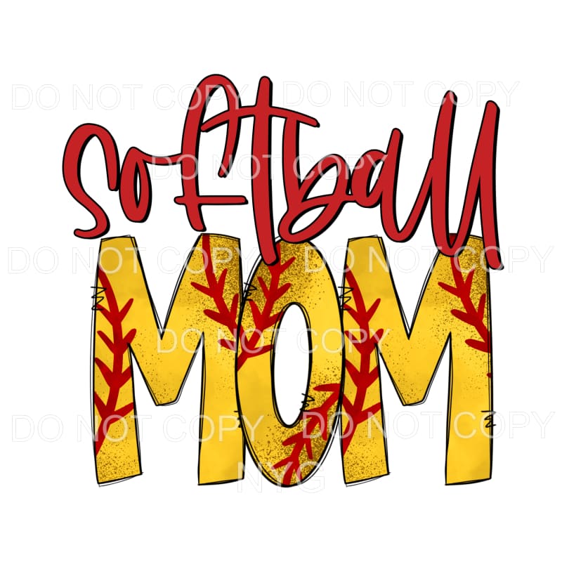 Softball Mom Yellow Red Stitching Sublimation transfers - 