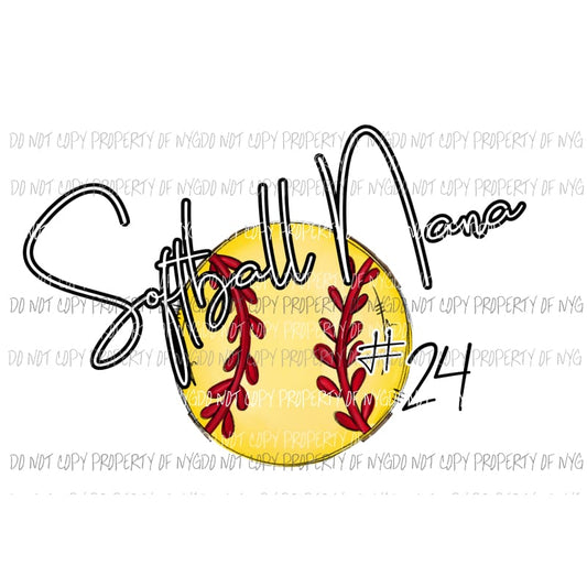 Softball personalized with NUMBER put number in notes Mama - Mimi - Mom - Nana other names in drop down menu if you dont see the name you