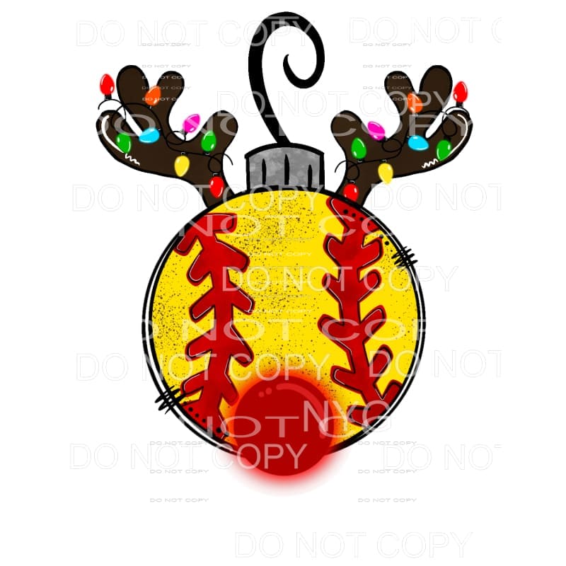Softball Rudolph Reindeer Ornament Christmas Lights #1059 