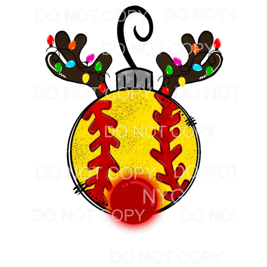 Softball Rudolph Reindeer Ornament Christmas Lights #1312 