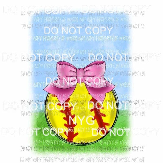 Softball Sky Pink Bow Sublimation transfers Heat Transfer