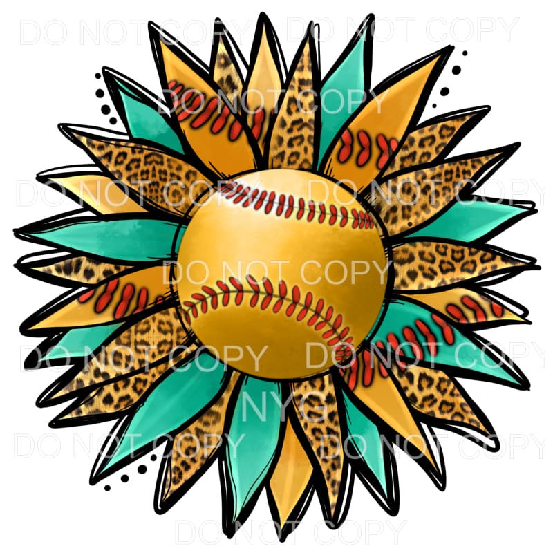 Softball Sunflower Leopard Teal #2109 Sublimation transfers 