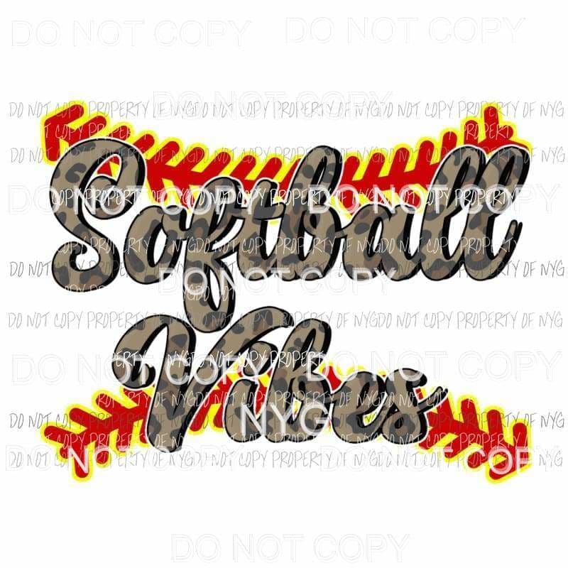 Softball Vibes leopard yellow red Sublimation transfers Heat Transfer