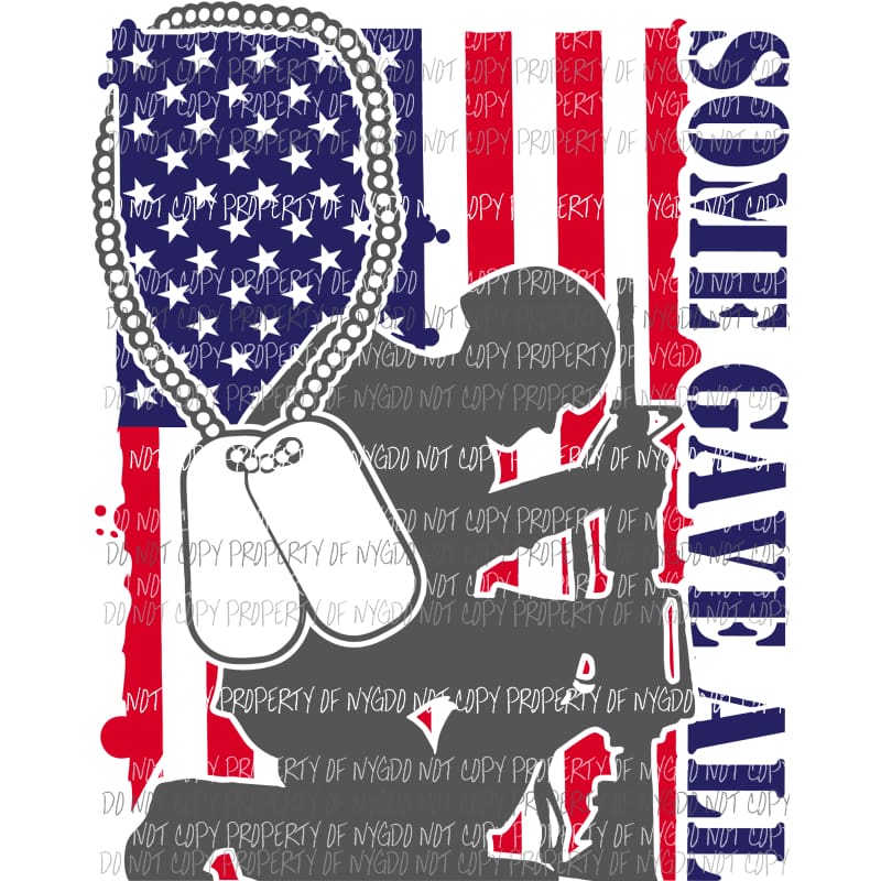 Some Gave All #1 kneeling soldier flag background Sublimation transfers Heat Transfer