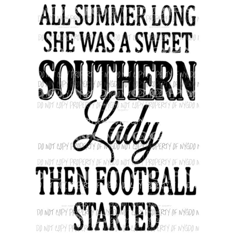 Southern Lady Screen Print add your own team -black or white Screen print transfers Heat Transfer