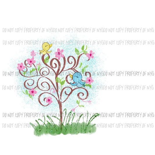 Spring Tree birds Sublimation transfers Heat Transfer
