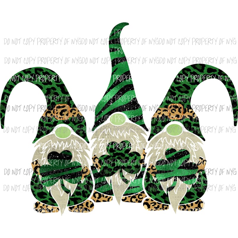 St Patricks Day Gnome trio #2 leopard stripes Sublimation transfers Heat Transfer