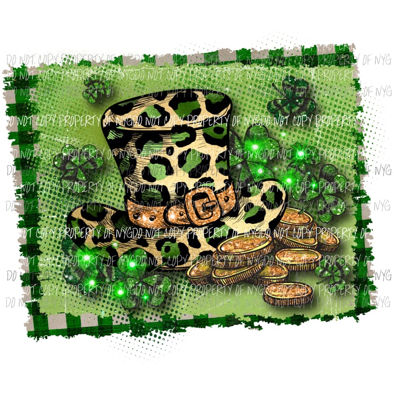 St Patricks Day Hat leopard gold shamrocks Sublimation transfers Heat Transfer