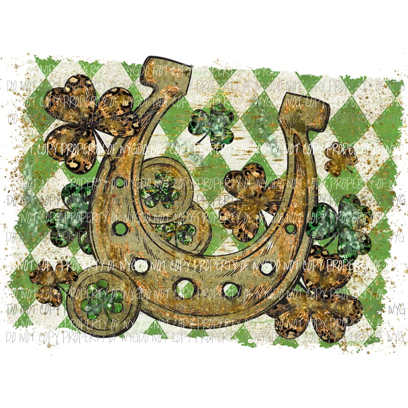 St Patricks Day Horseshoe gold green shamrocks glitter Sublimation transfers Heat Transfer