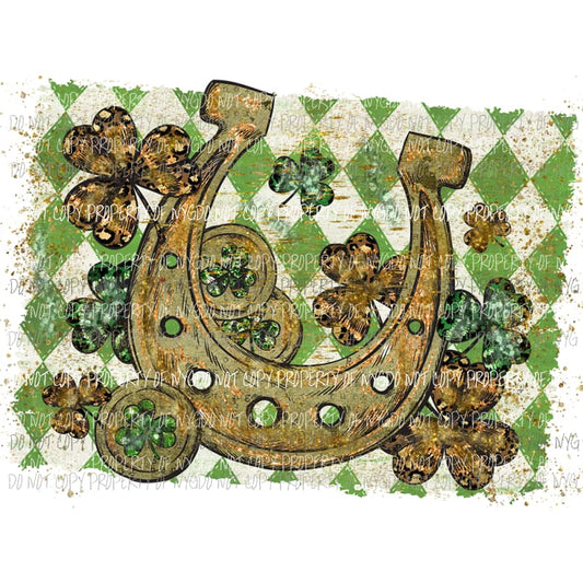 St Patricks Day Horseshoe gold green shamrocks glitter Sublimation transfers Heat Transfer