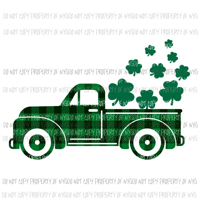 St Patricks Day Truck green plaid clovers Sublimation transfers Heat Transfer