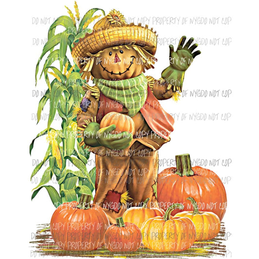Standing tall Scarecrow pumpkins cornstalk Sublimation transfers Heat Transfer
